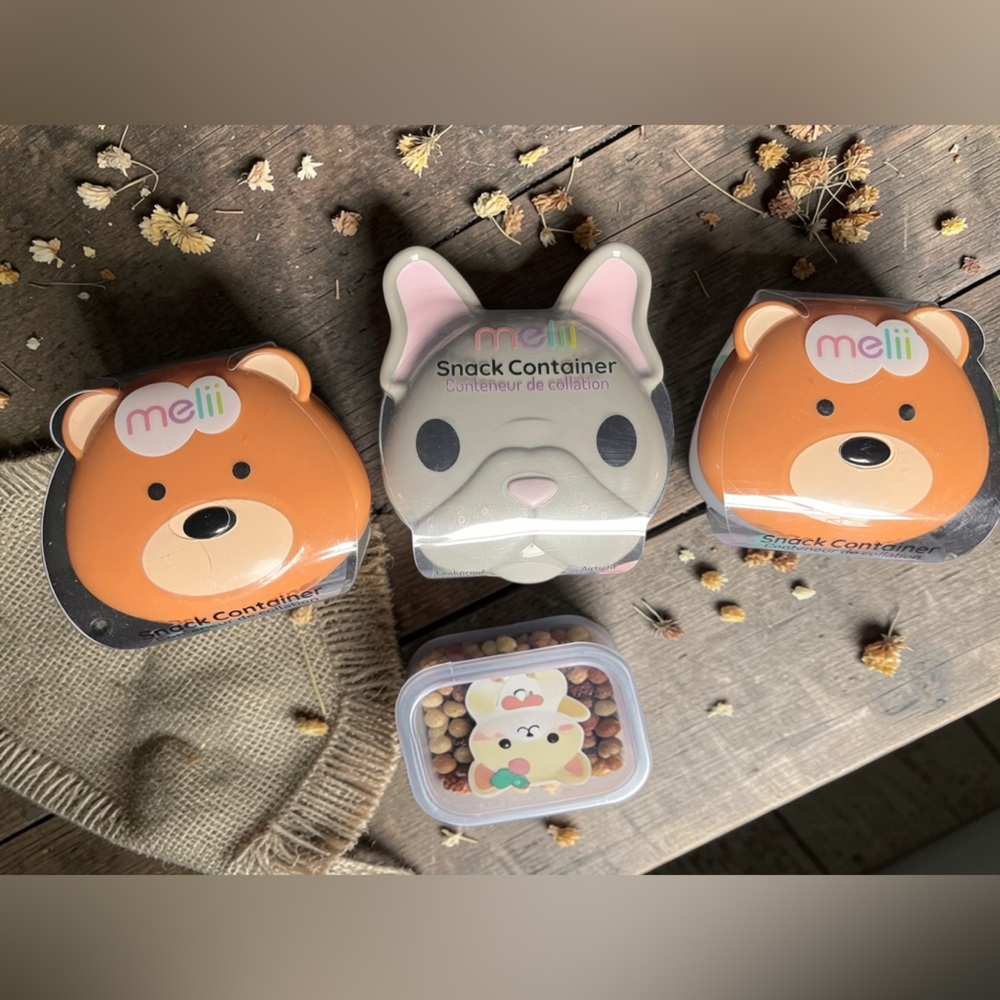 3 Pet Small Kids:Pets Snack Container - Gray puppy and orange bear